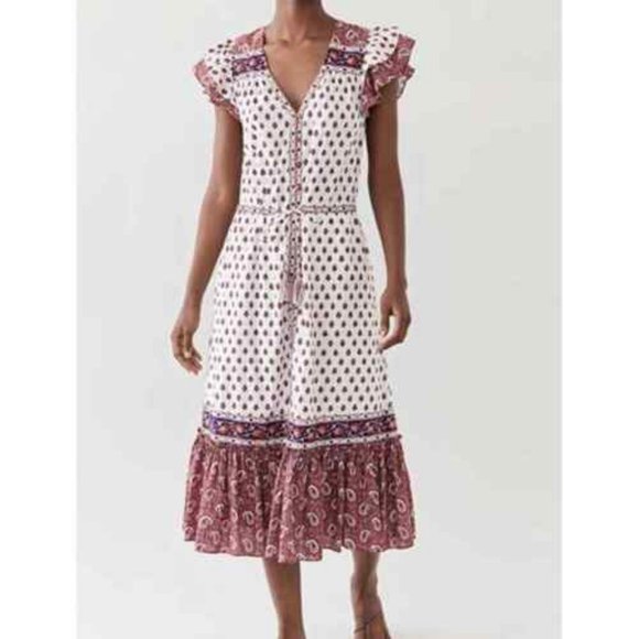 Veronica Beard Tinzia Mixed Print Midi Dress Sz L NWT